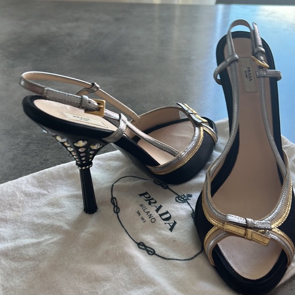 Prada Camoscio Peep-Toe Crystal Embellished heel suede with original dust bag - Picture 6 of 7